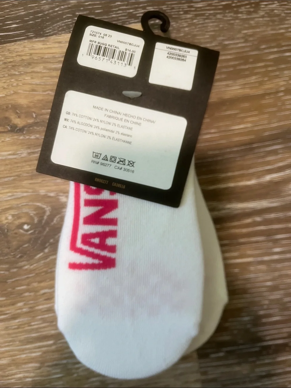 Vans White No-Show Socks with Pink Checker Accent